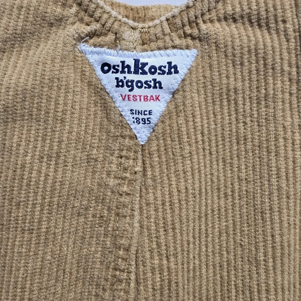 OshKosh B'gosh Vestbak Corduroy Overalls Tan 24 Months Snap Leg Cotton Toddler